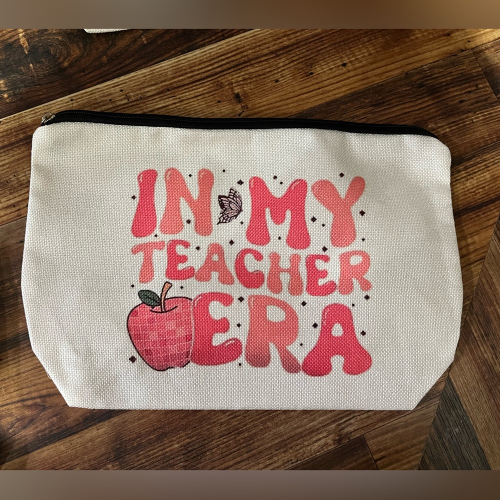 In My Teacher Era Canvas Pouch - Pink and White